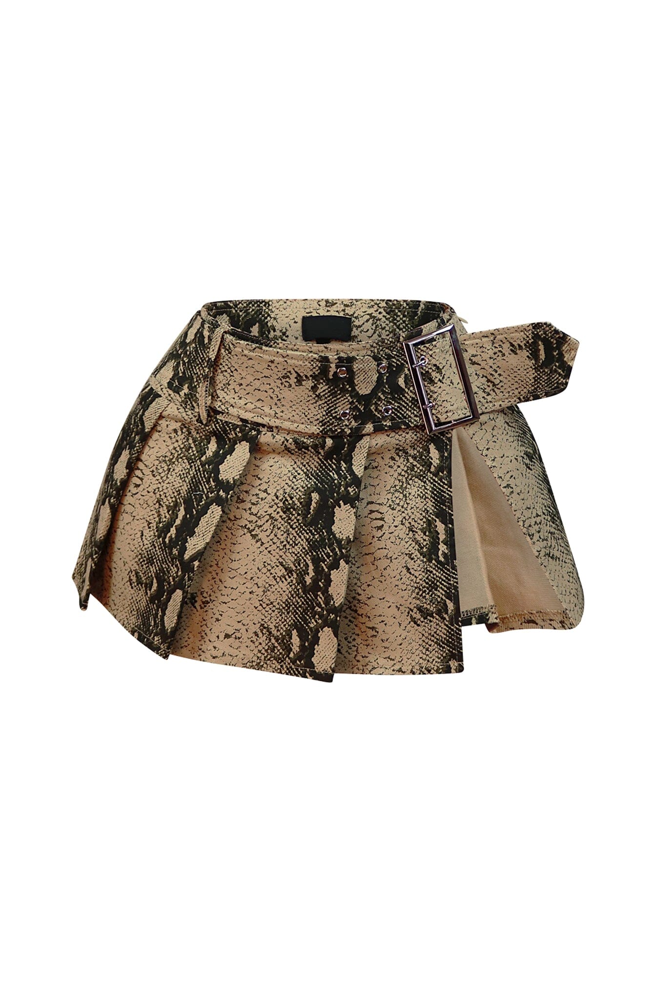 Step Back Printed Belted Pleated Mini Skirt