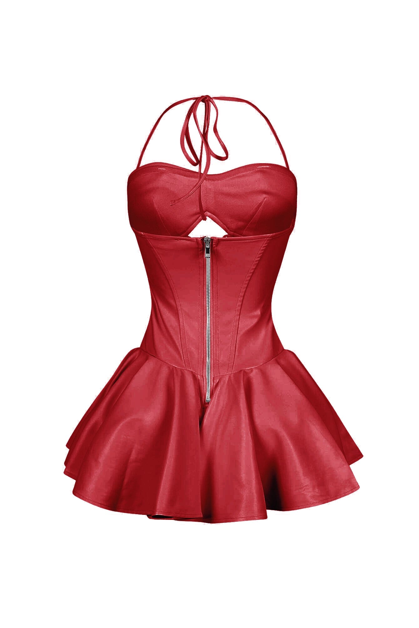 Allison Faux Leather Corset Flare Mini Dress