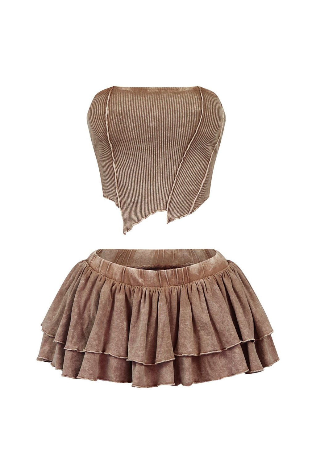 Daria Mineral Washed Tube Top & Ruffled Skirt SET