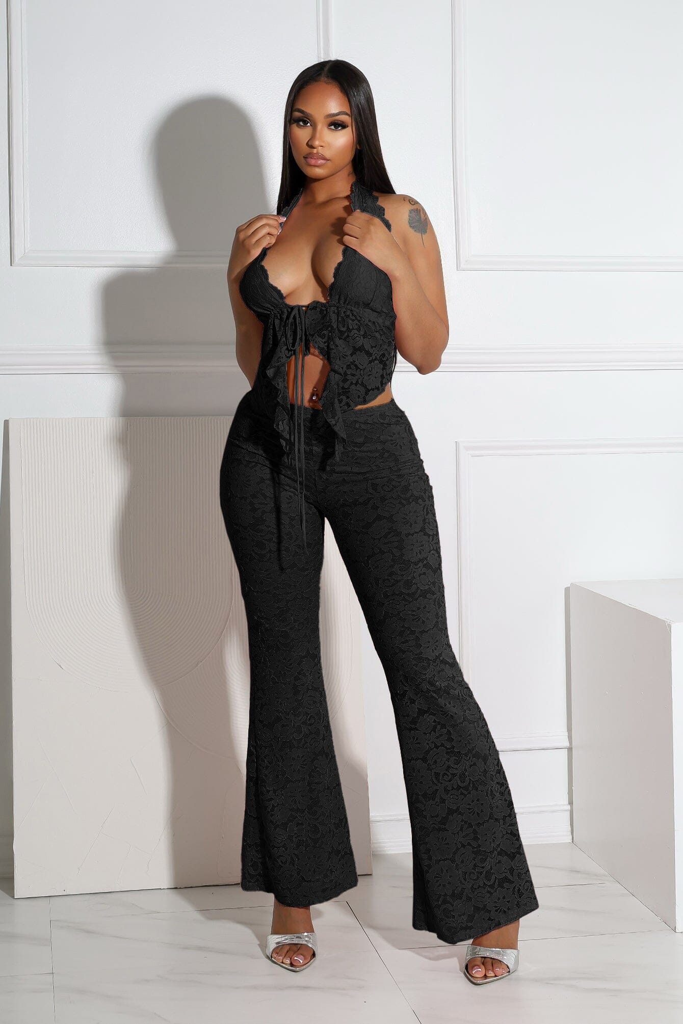 Refined Flare Duo Lace Top & Pants SET