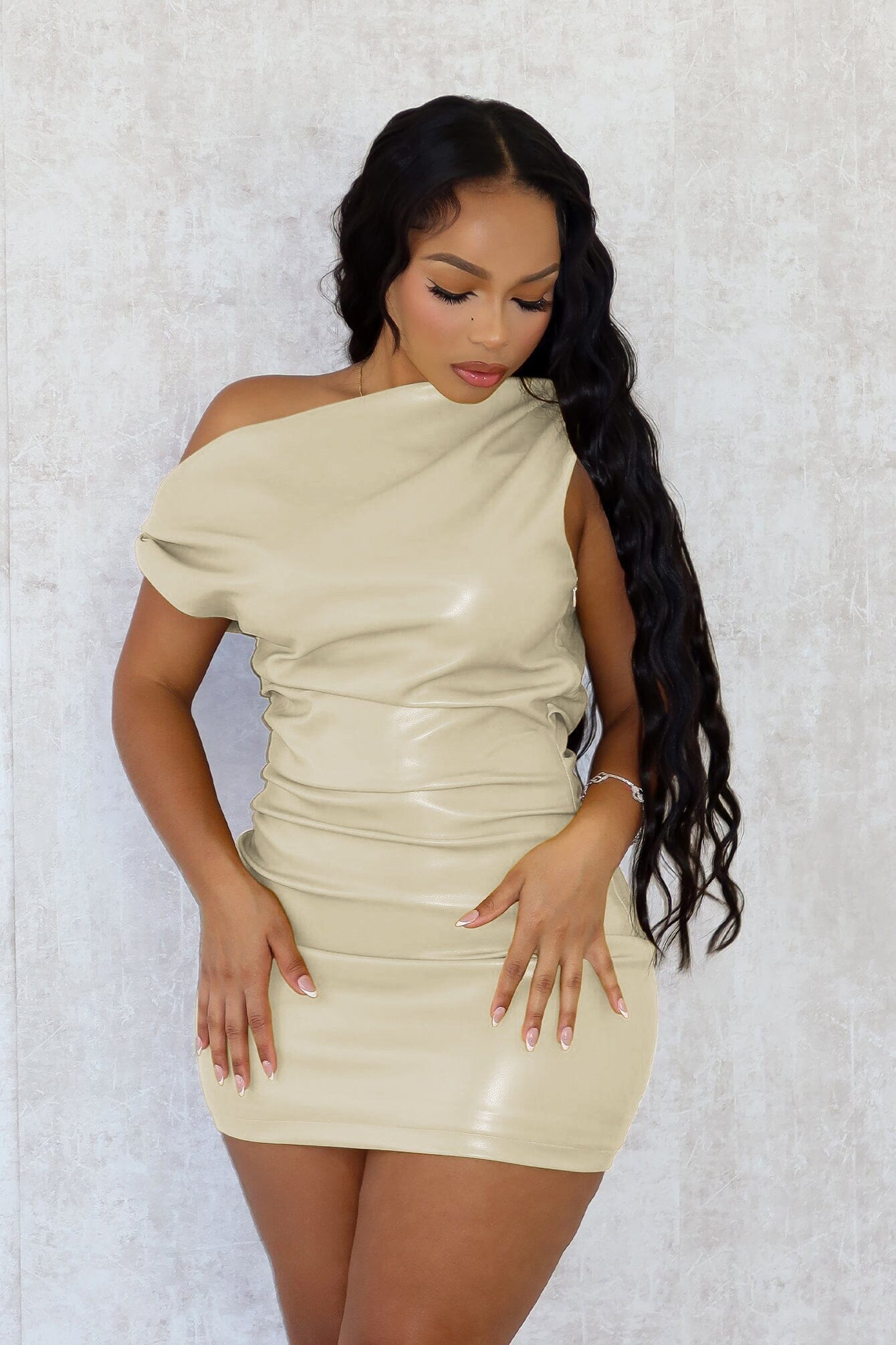 My Gosh PU Unbalanced Mini Dress