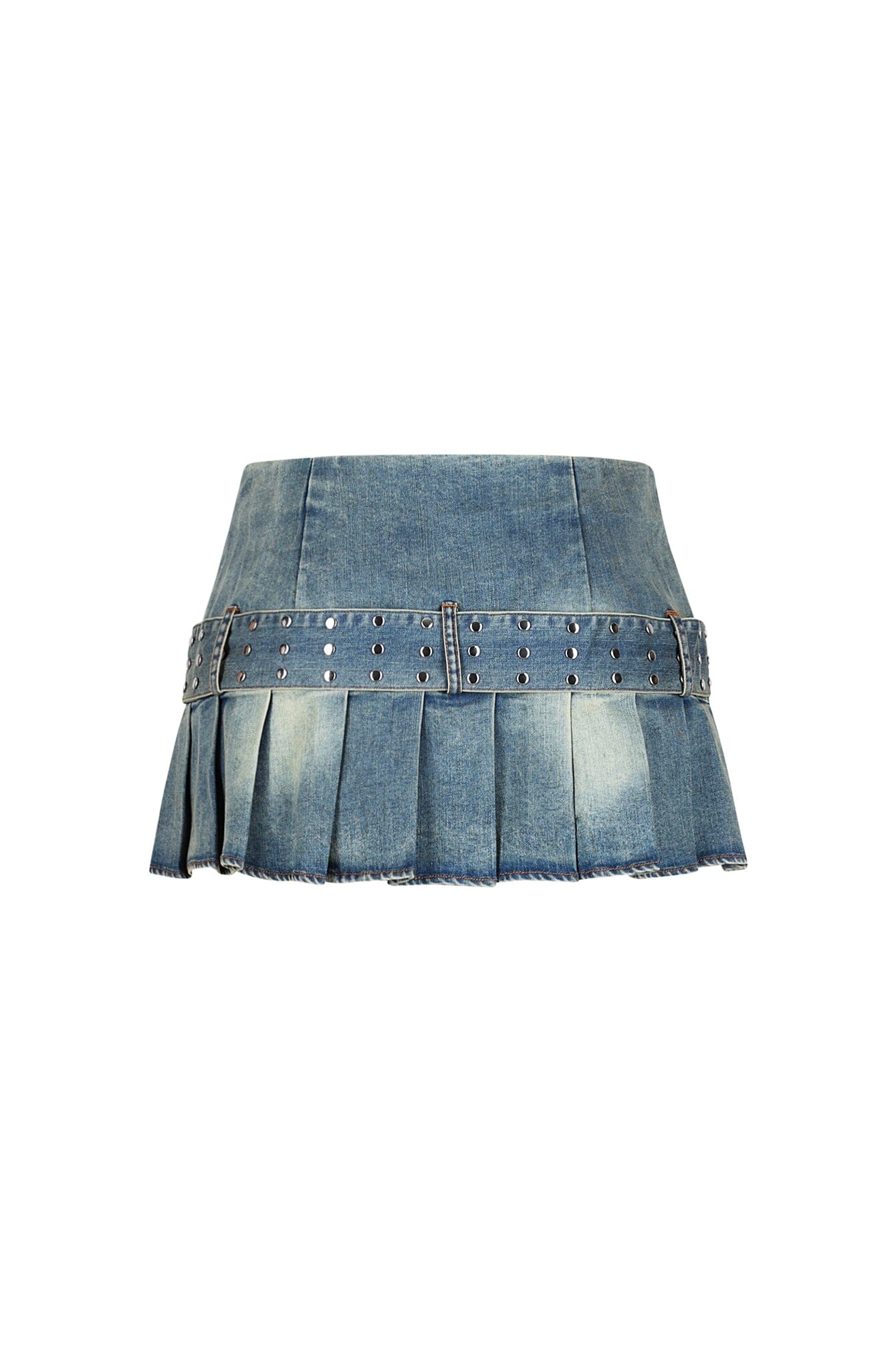 Sweet Talker Belted Micro Denim Pleated Skirt