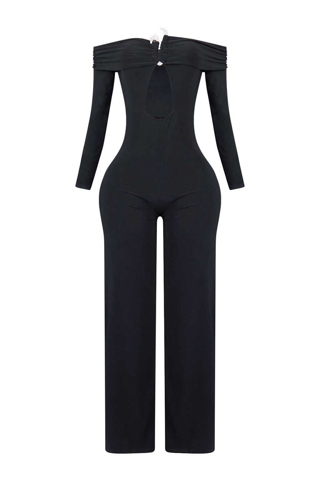 Randy Rhinestone Off Shoulder Long Sleeve Jumpsuit