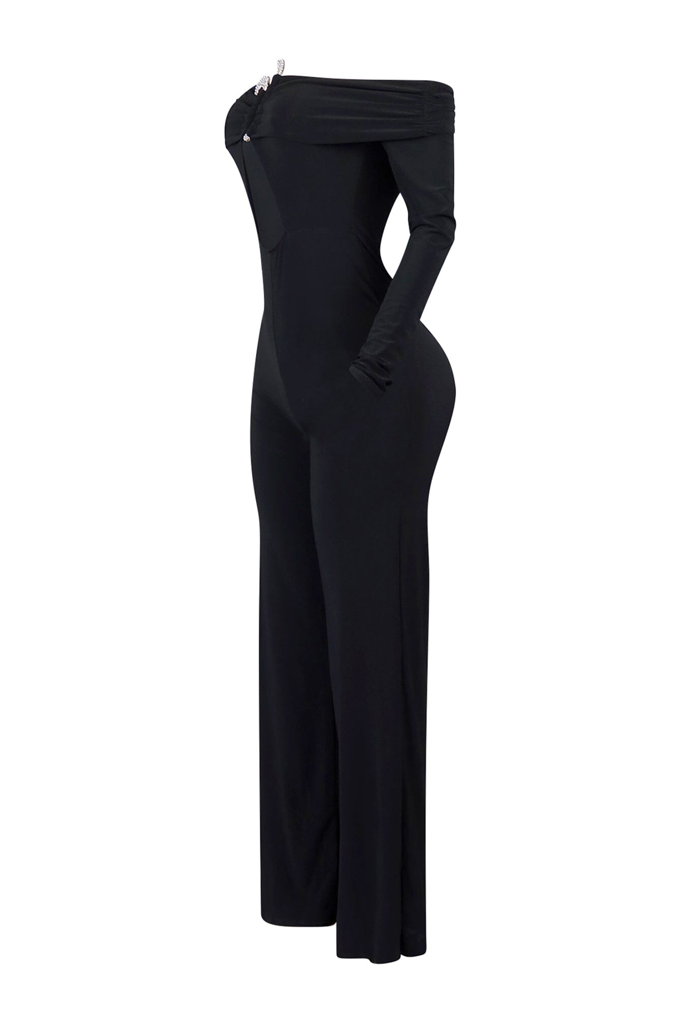 Randy Rhinestone Off Shoulder Long Sleeve Jumpsuit