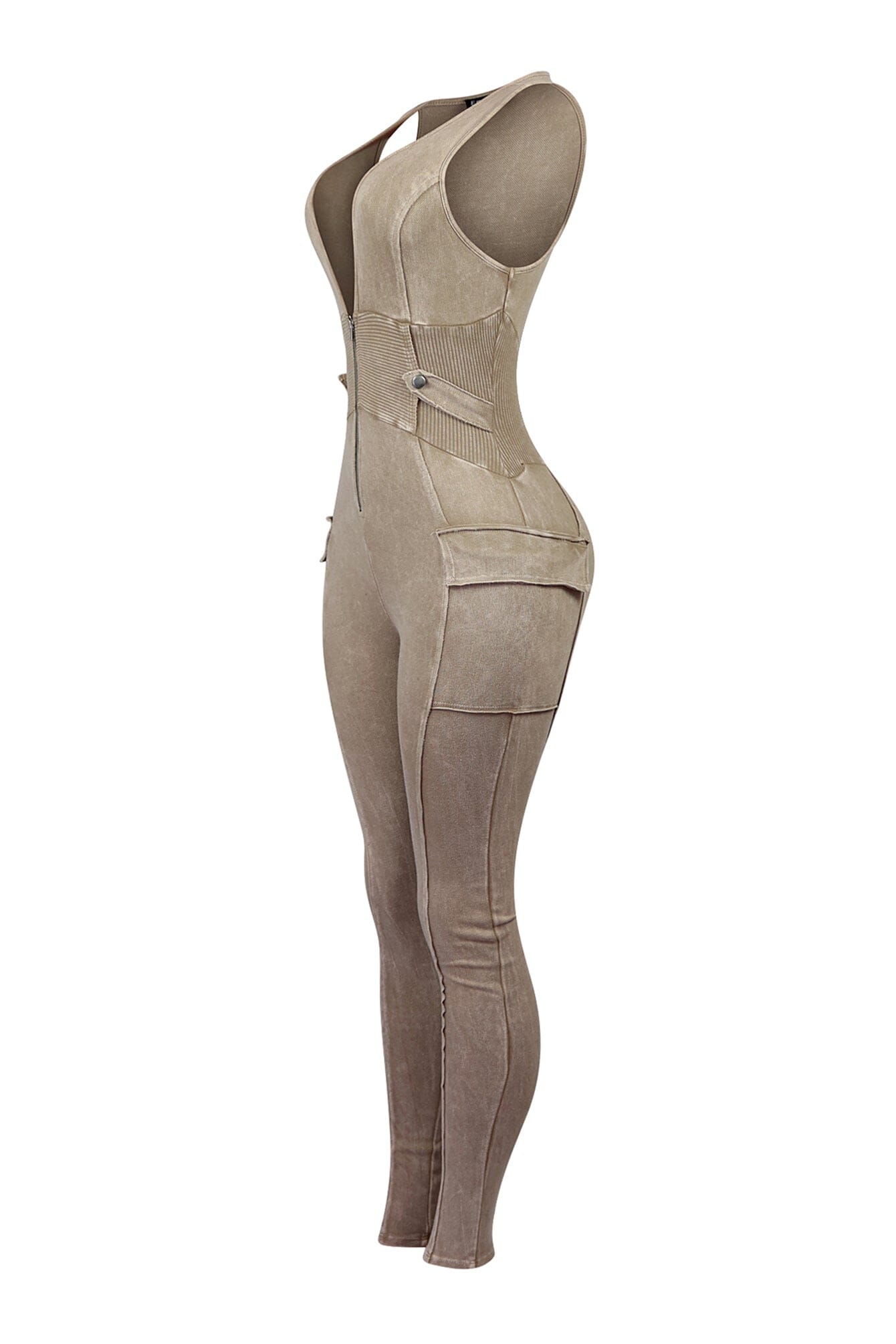 Nicole Mineral Washed Zip Up Sleeveless Jumpsuit