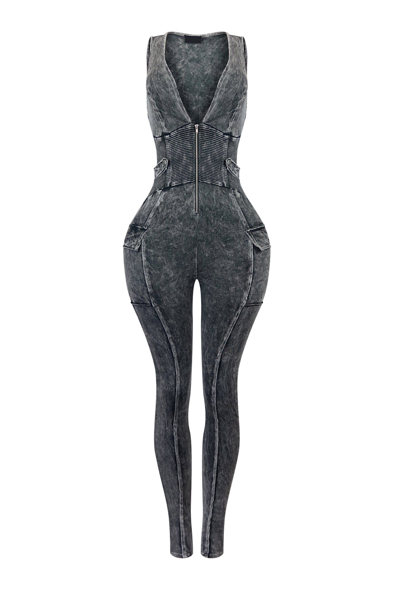 Nicole Mineral Washed Zip Up Sleeveless Jumpsuit