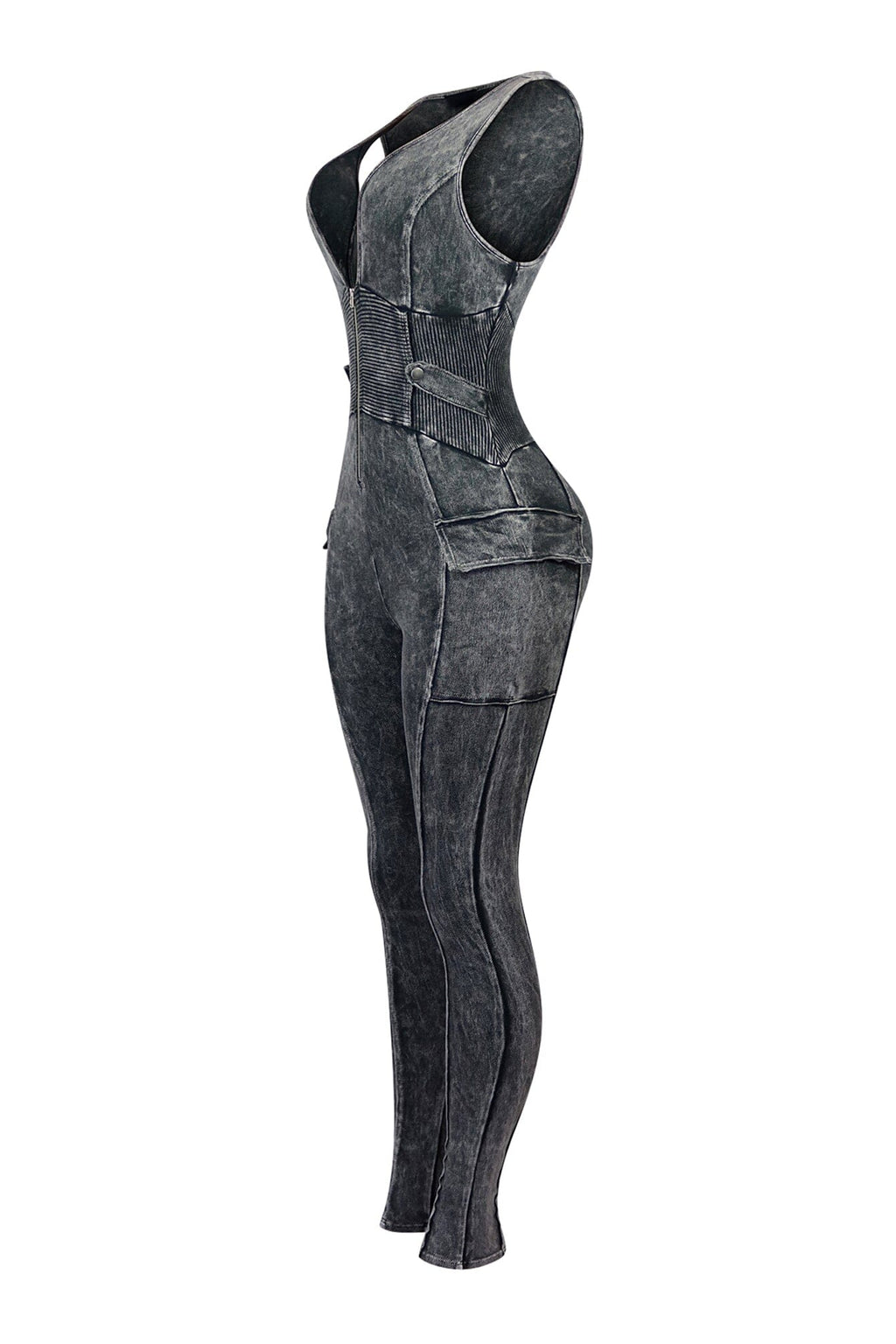 Nicole Mineral Washed Zip Up Sleeveless Jumpsuit