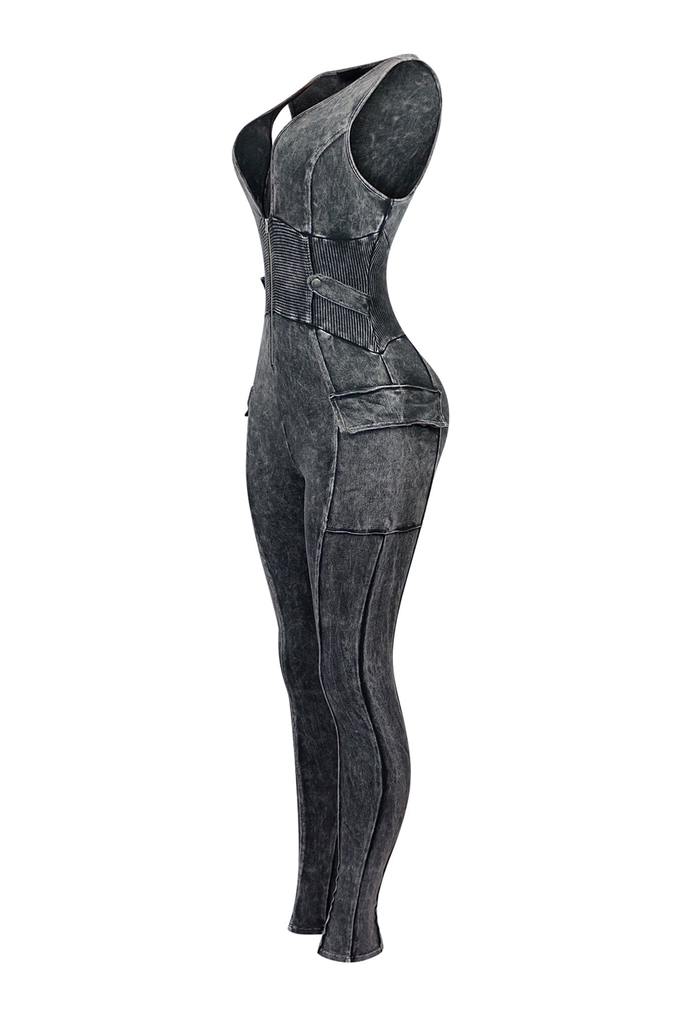 Nicole Mineral Washed Zip Up Sleeveless Jumpsuit