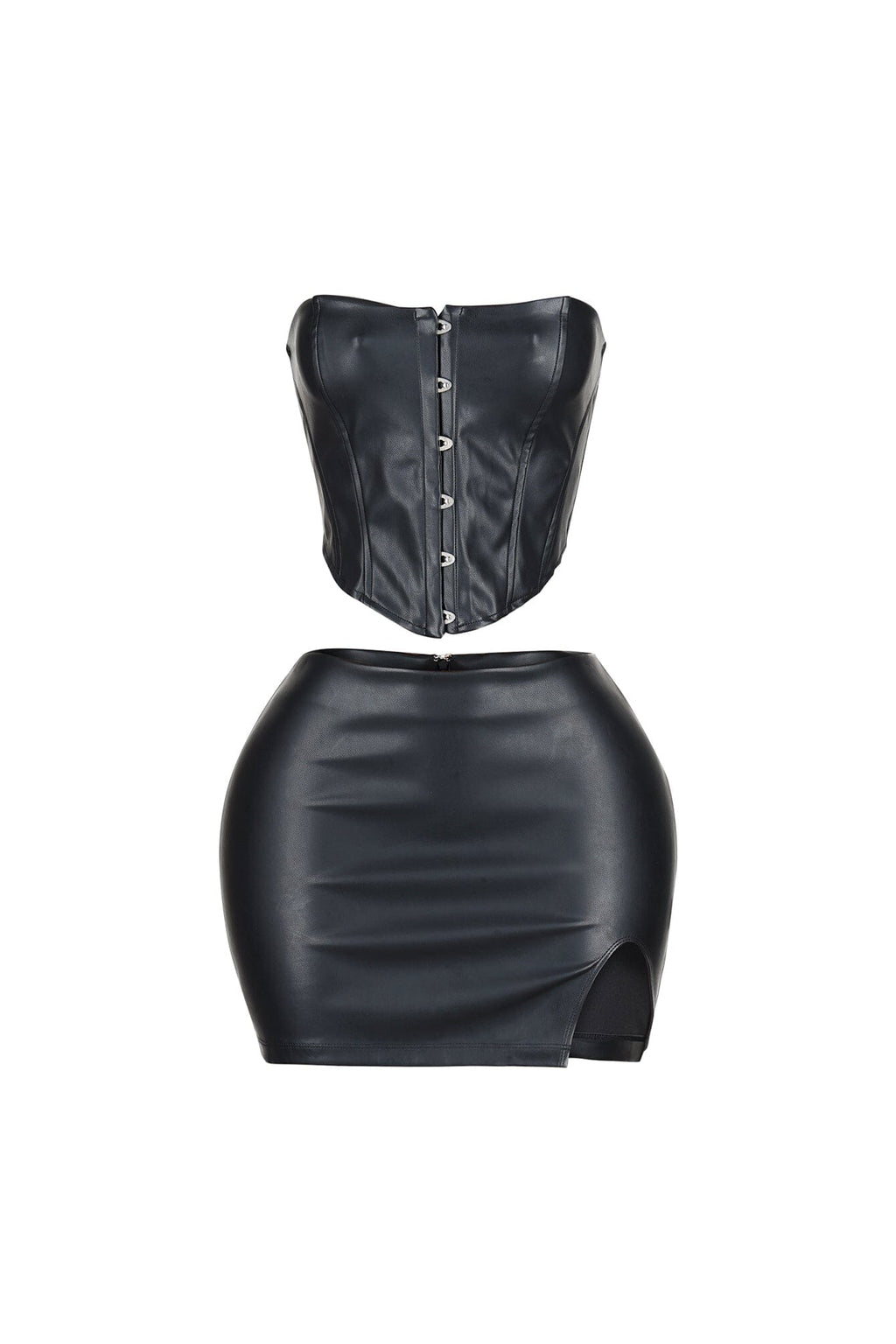 Baddie Style Leather Top & Skirt SET