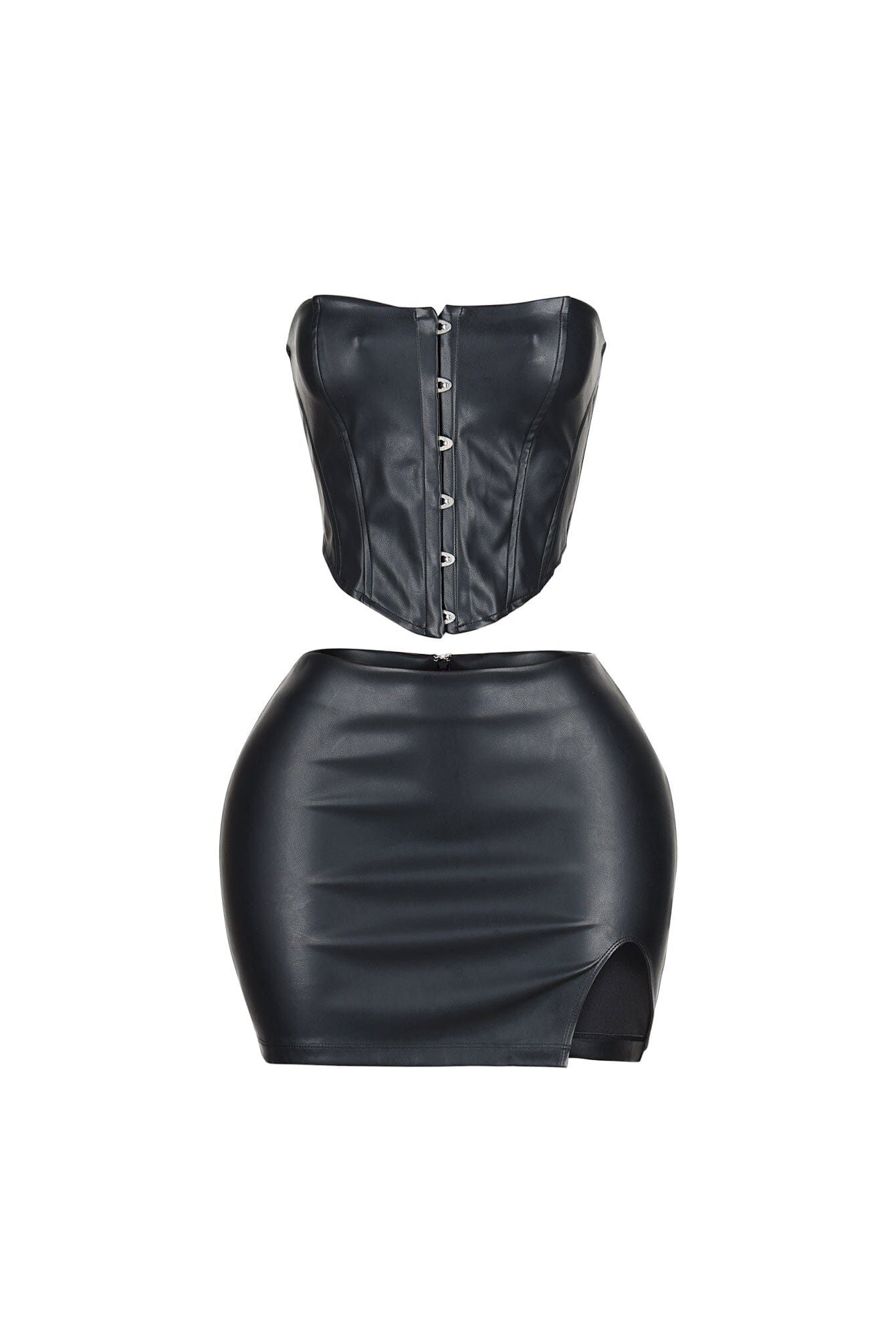 Baddie Style Leather Top & Skirt SET