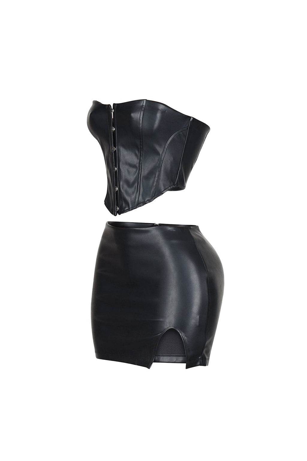 Baddie Style Leather Top & Skirt SET