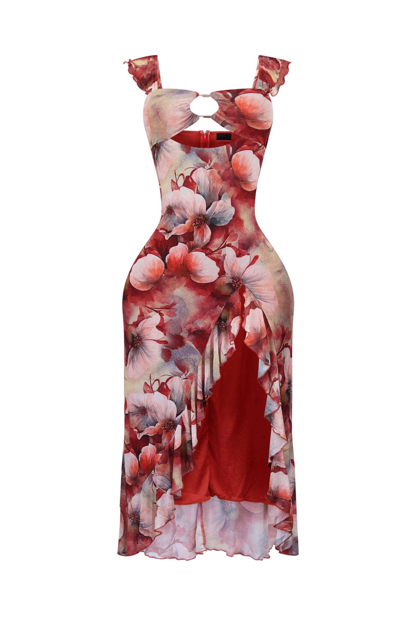 Perfect Stranger Mesh Ruffled Maxi Dress