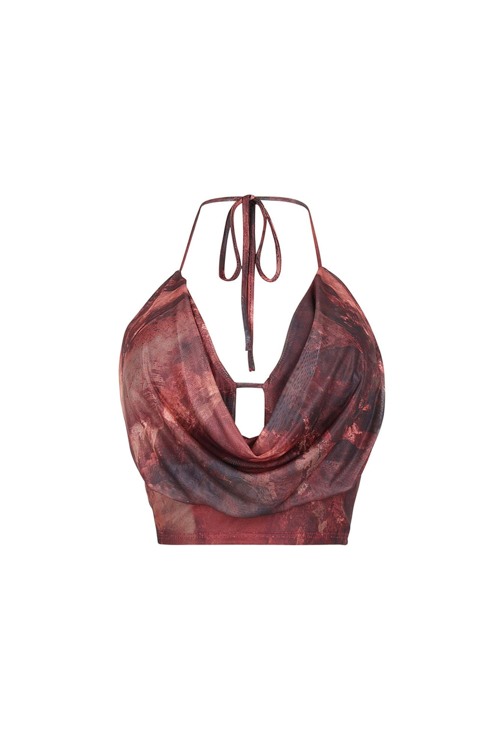 Snappy Mesh Print Halter Neck Tie Top