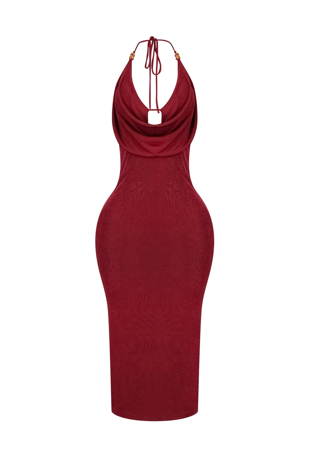 Truffle Slinky Cowl Neck Halter Midi Dress