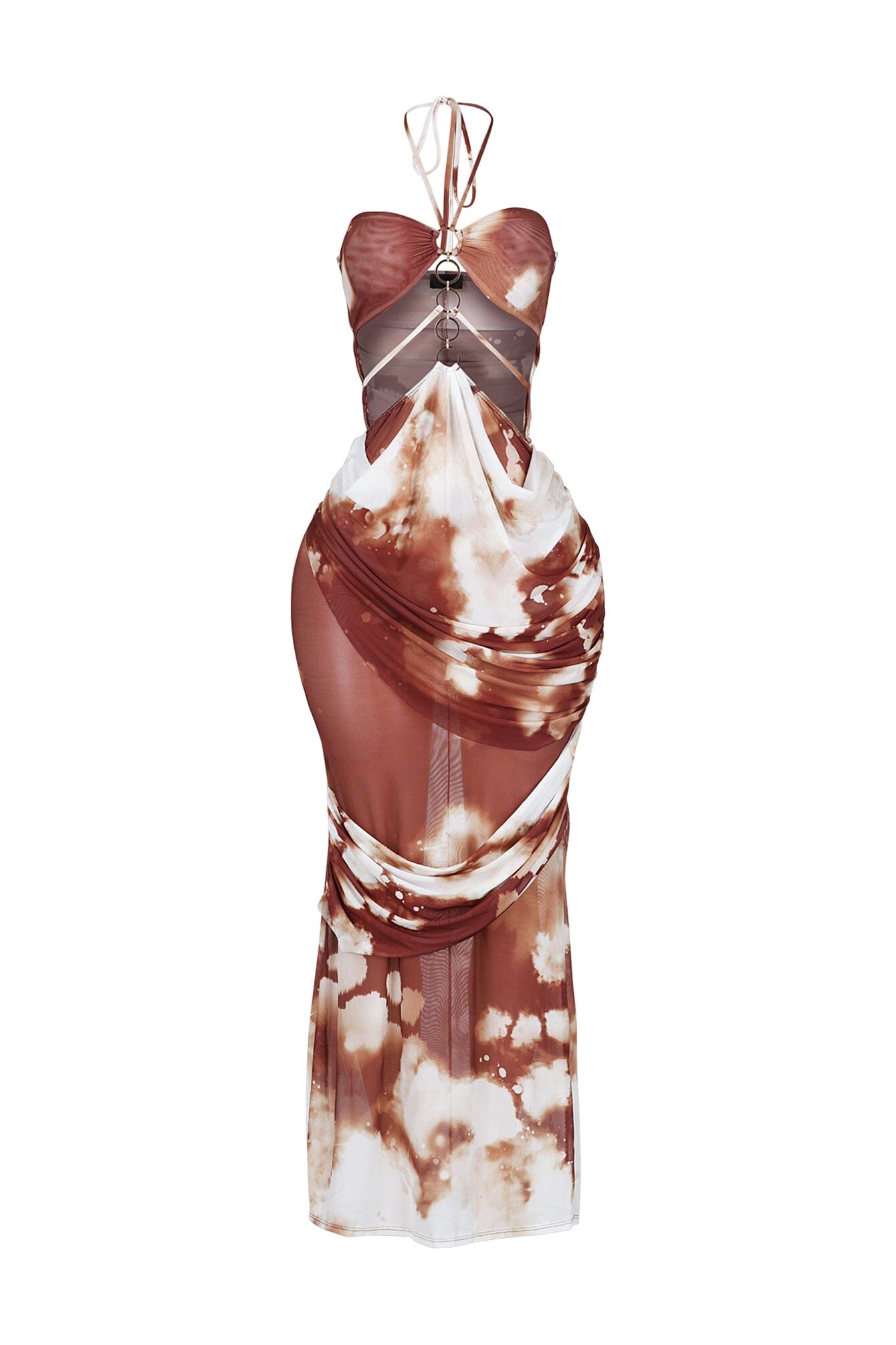 Rust Afterdark Mesh Print Halter Maxi Dress