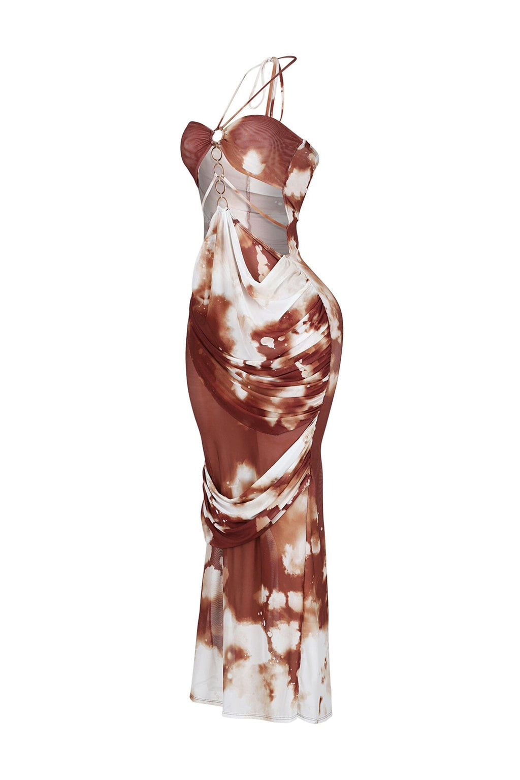 Rust Afterdark Mesh Print Halter Maxi Dress