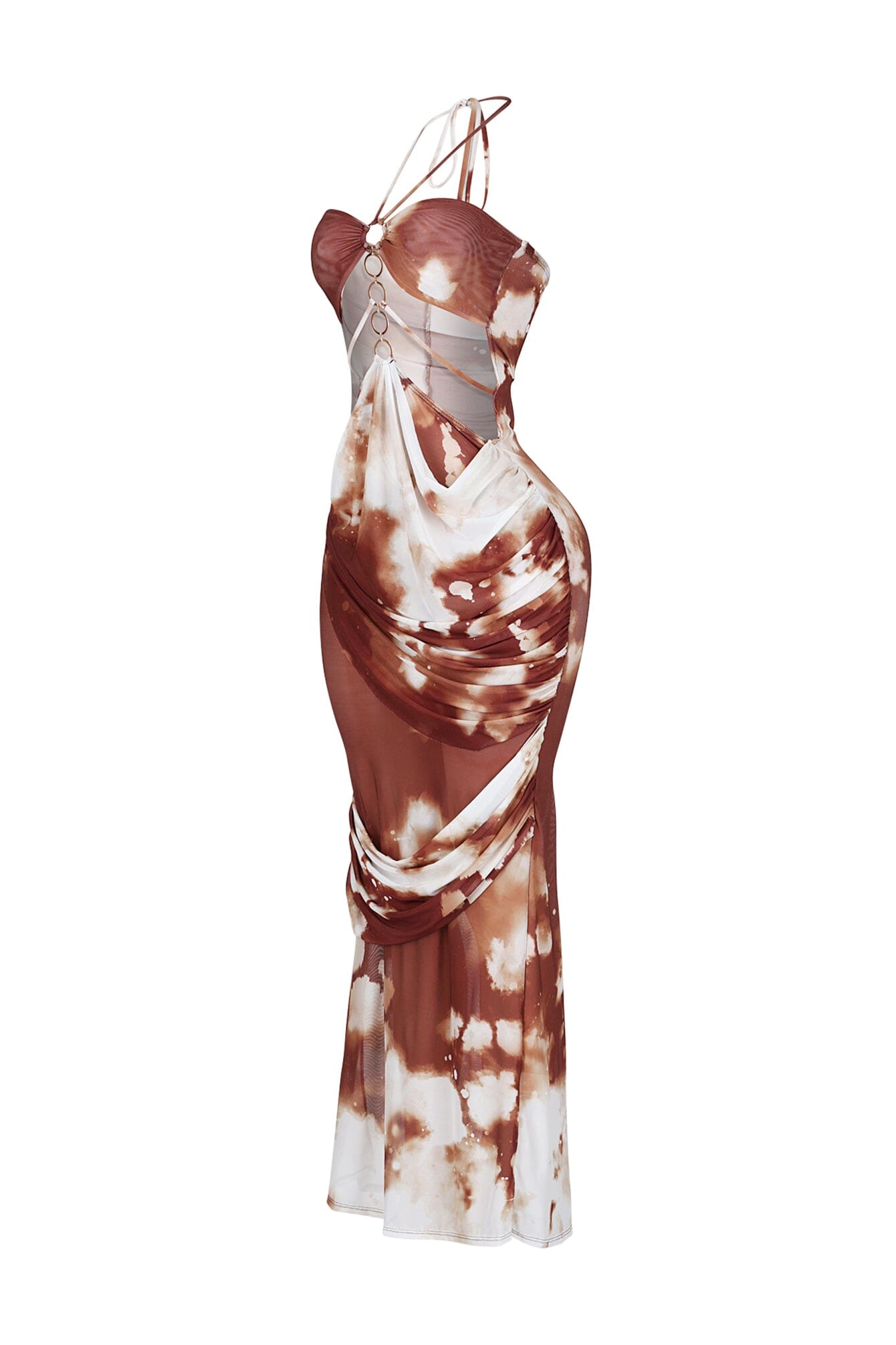 Rust Afterdark Mesh Print Halter Maxi Dress
