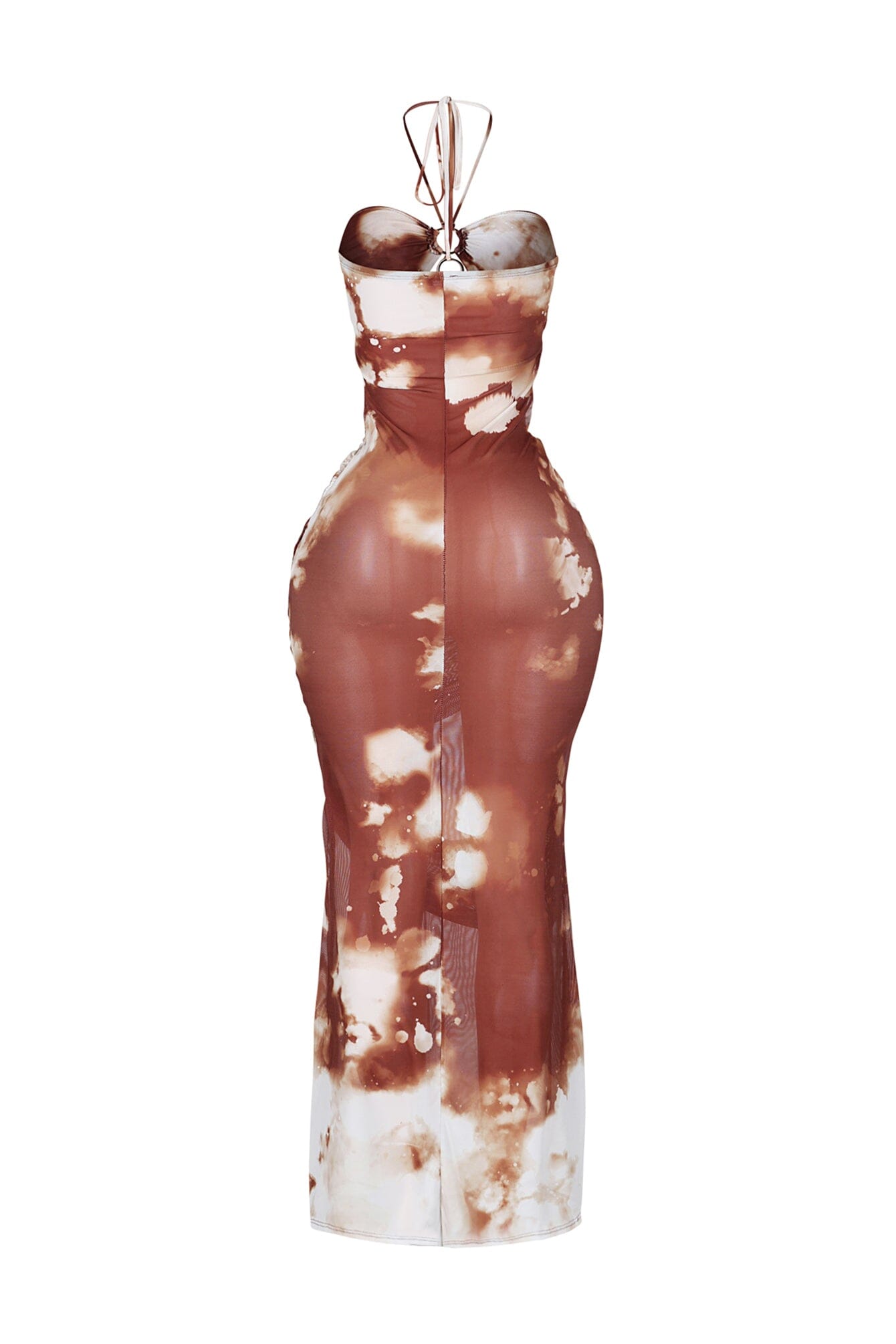 Rust Afterdark Mesh Print Halter Maxi Dress