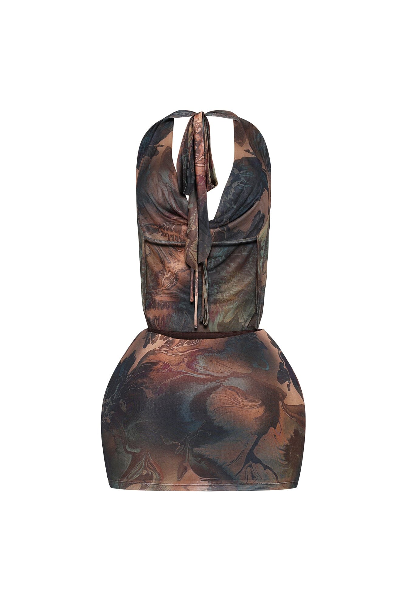 Ochre Melt Mesh Print Halter Dress