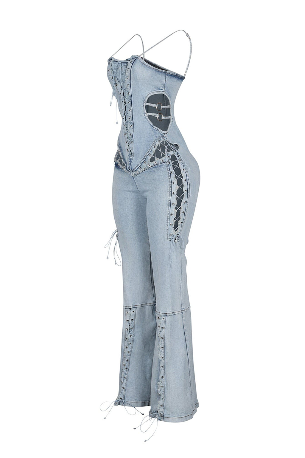 Rebel Fit Lace Up Denim Jumpsuit