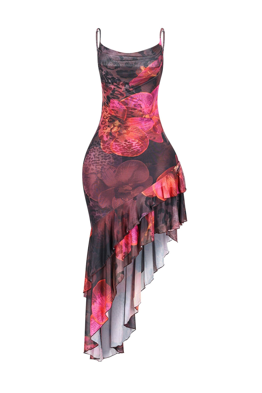 Ibiza Mesh Print Ruffle Midi Dress