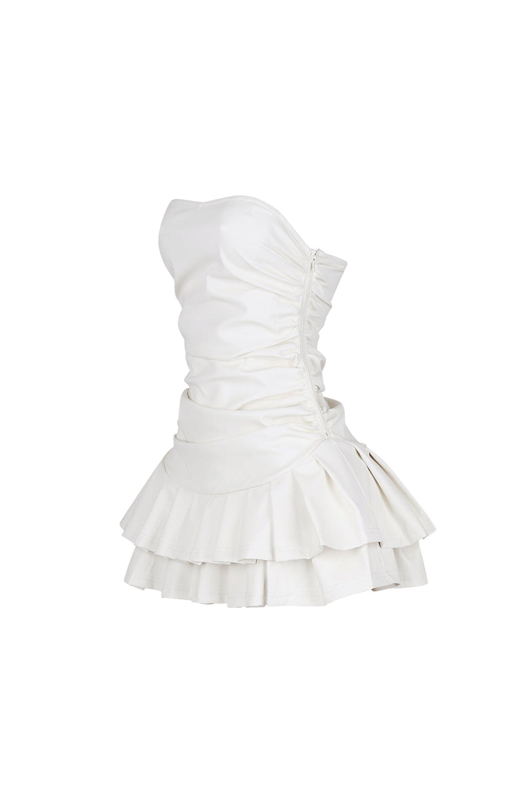 Ruche Bar Faux Leather Mini Dress