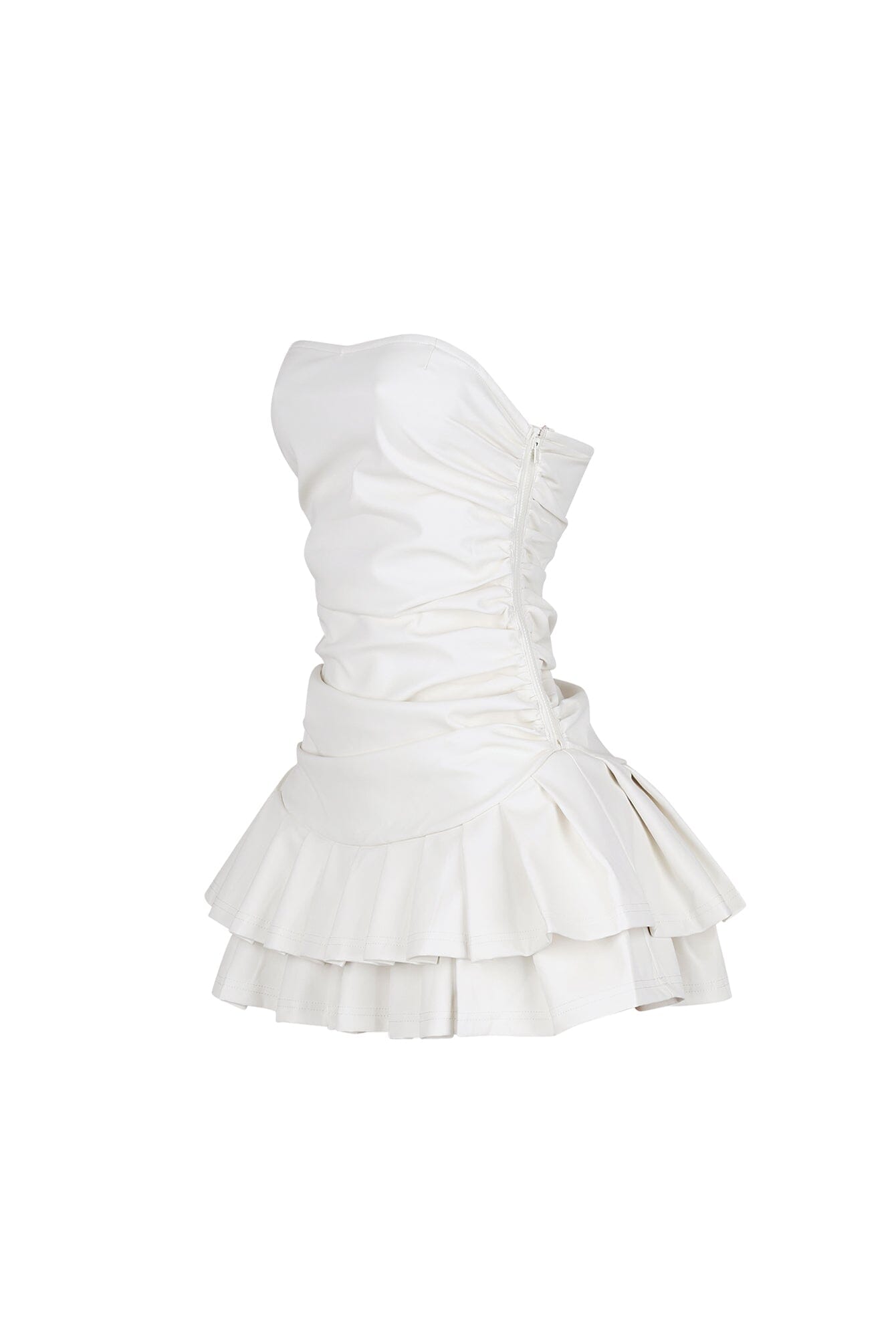 Ruche Bar Faux Leather Mini Dress