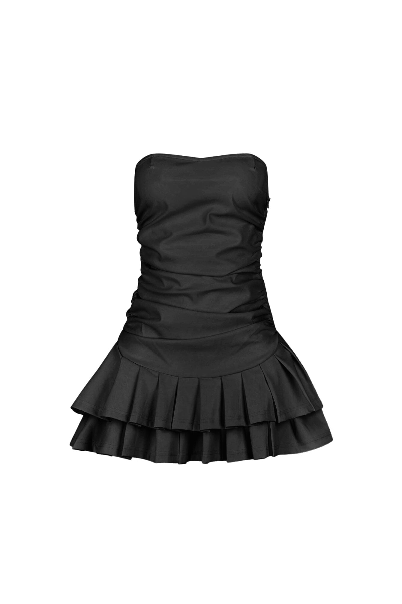 Ruche Bar Faux Leather Mini Dress