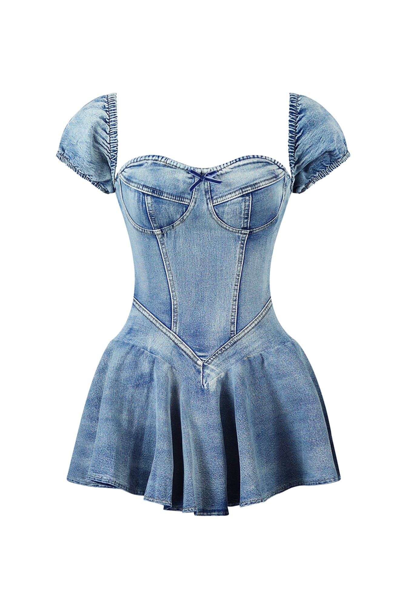 Reuben Washed Denim Pleated Mini Dress