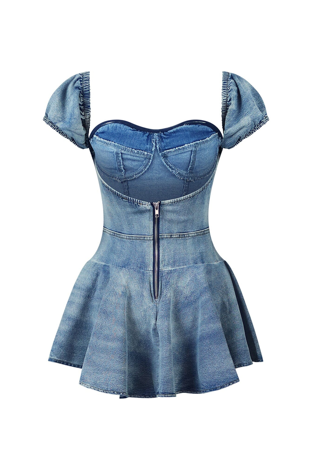 Reuben Washed Denim Pleated Mini Dress