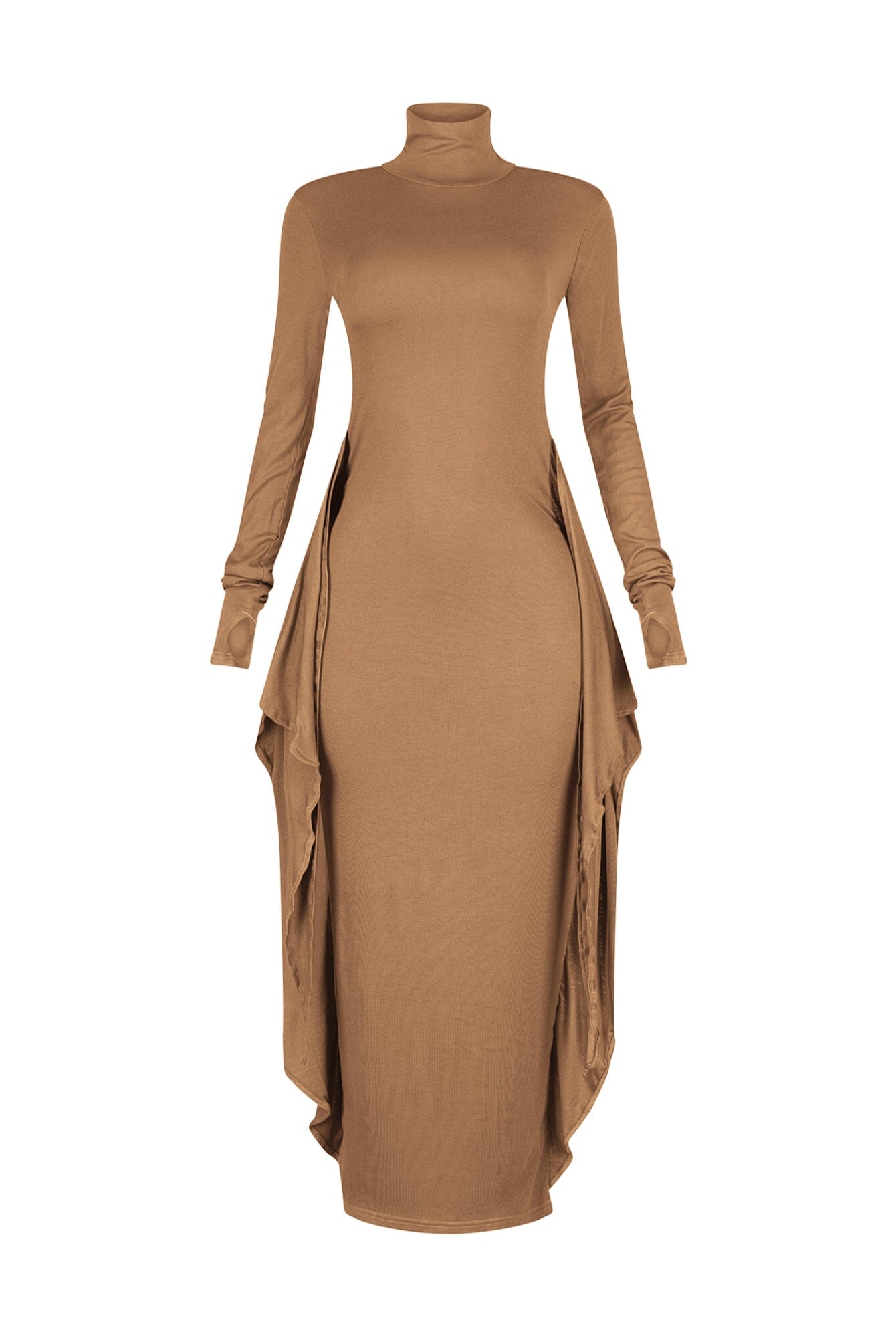 Lazy Noon Thumbhole Mock Neck Maxi Dress