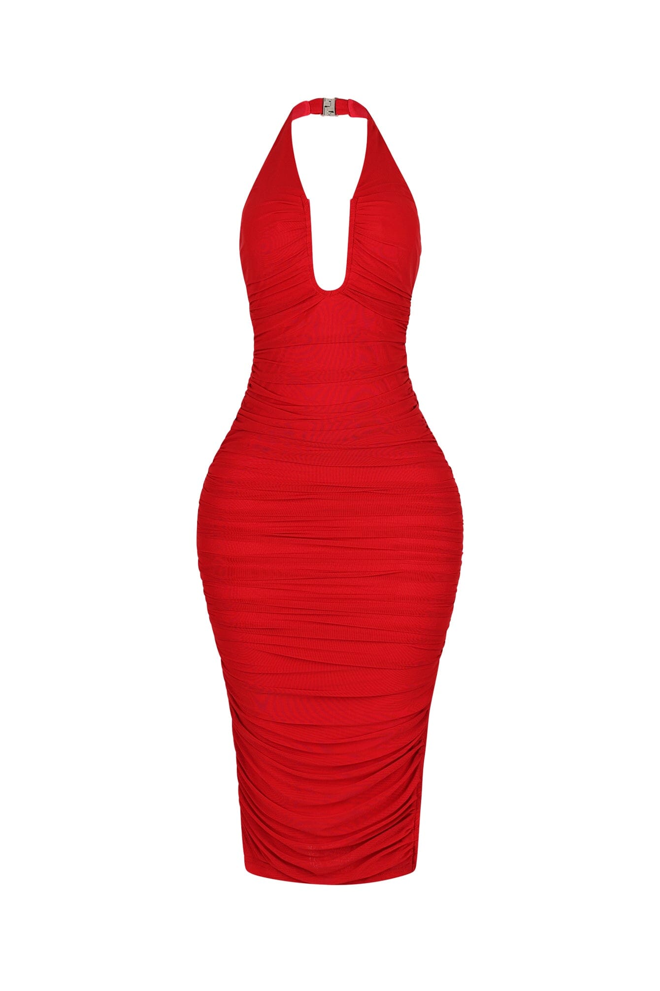 Central U Cut Ruched Midi Dress