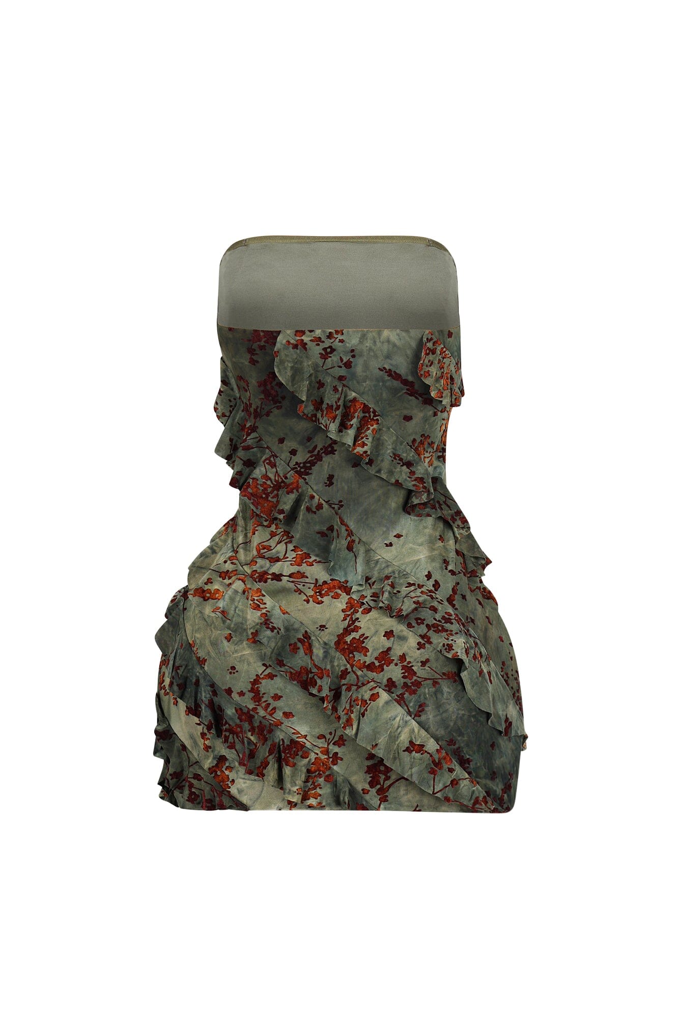 Koenji Velvet Burnout Ruffle Mini Dress