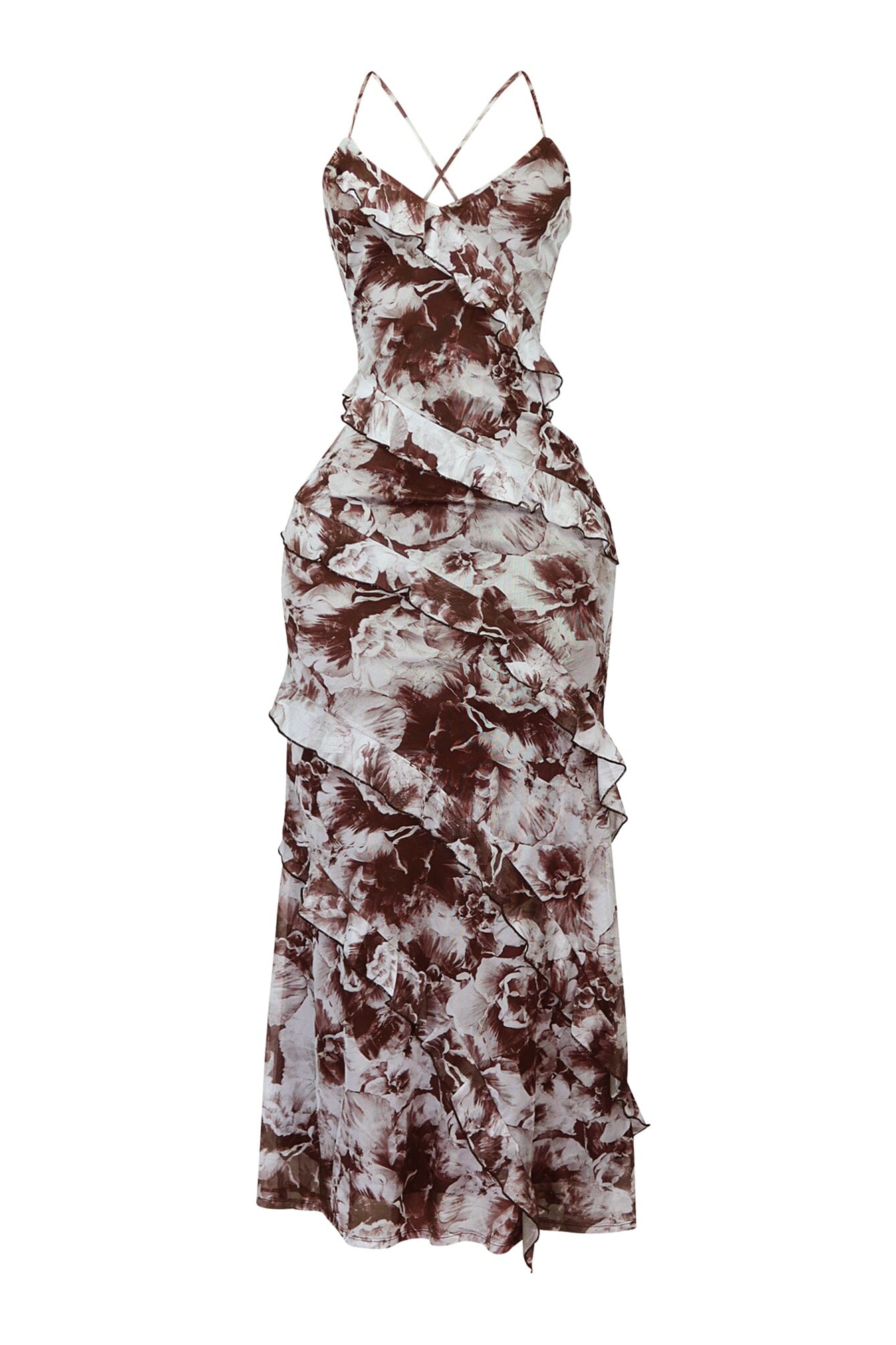 Another Level Mesh Ruffle Maxi Dress