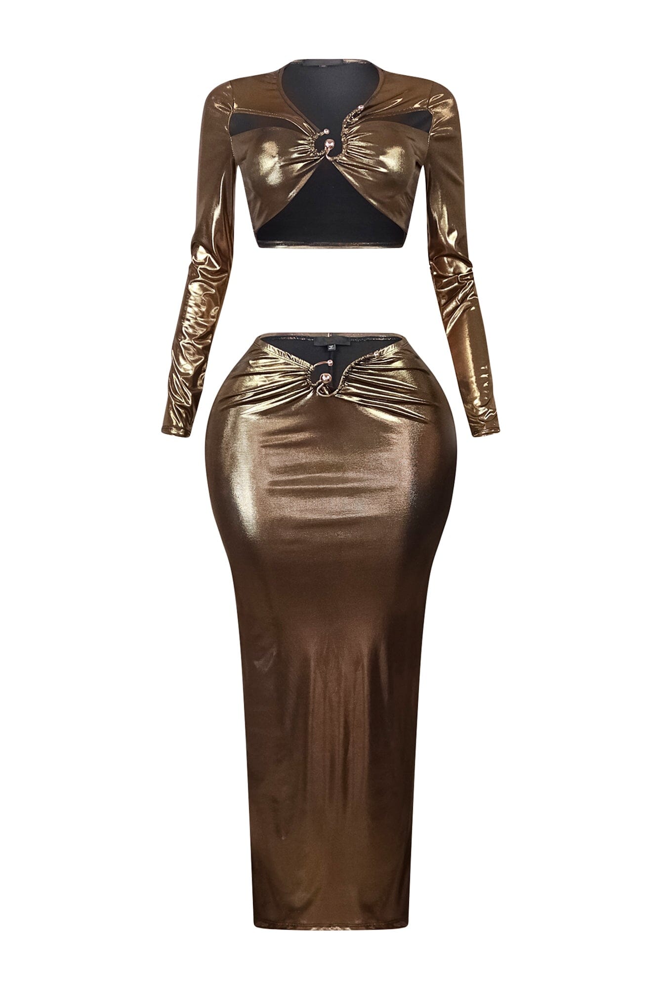 Shine On Me Metallic Foil Top & Skirt SET