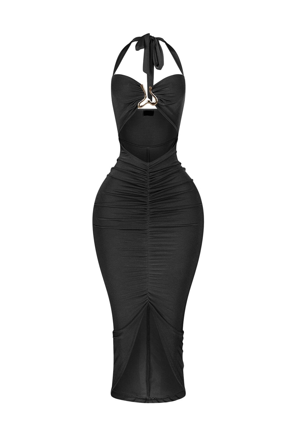 Frontline Flame Halter Ruched Midi Dress