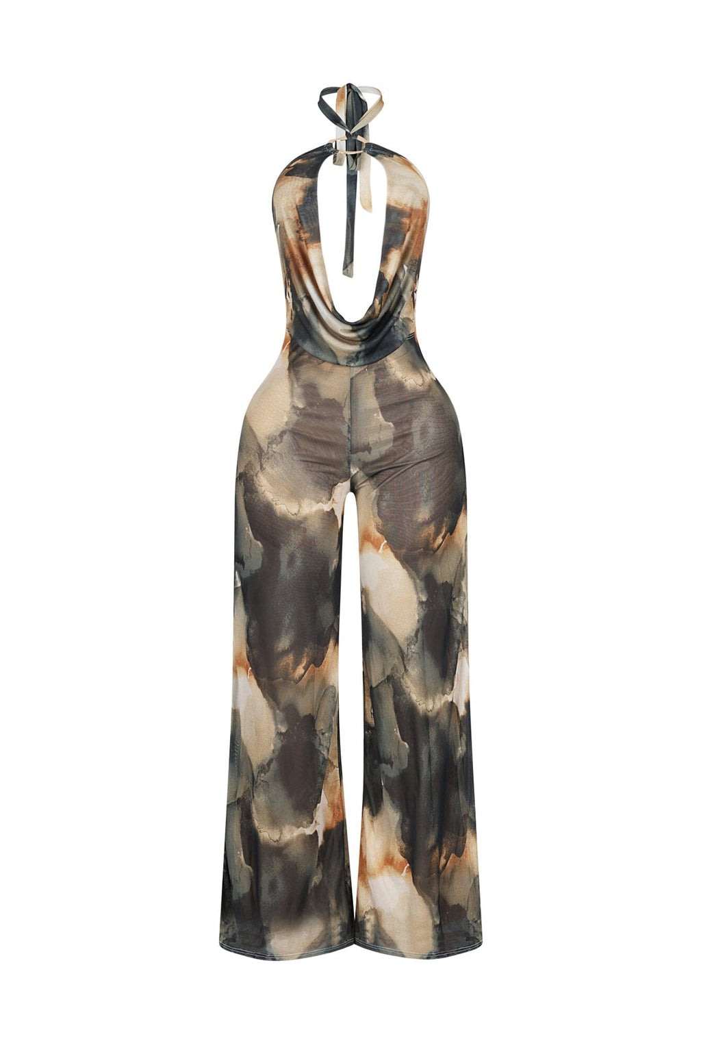 Dresden Mesh Print Halter Jumpsuit
