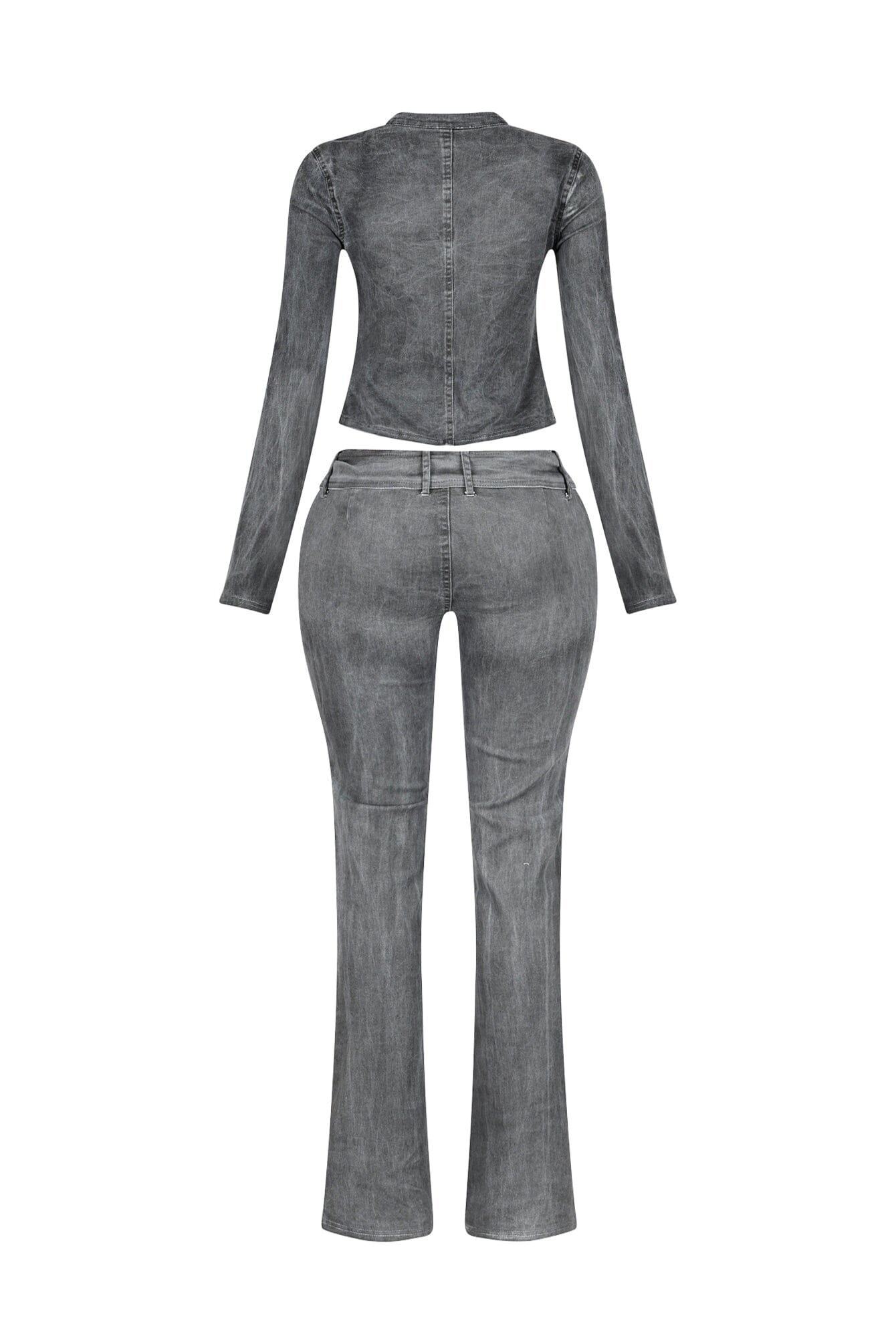 Euni Washed Denim Zip Up Top & Pants SET