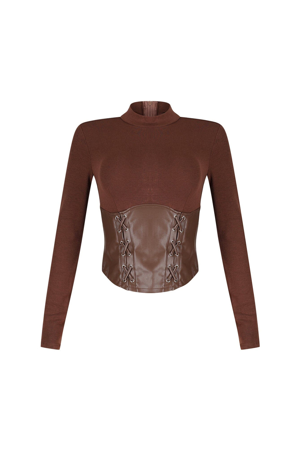 Slate Faux Leather Mock Neck Top