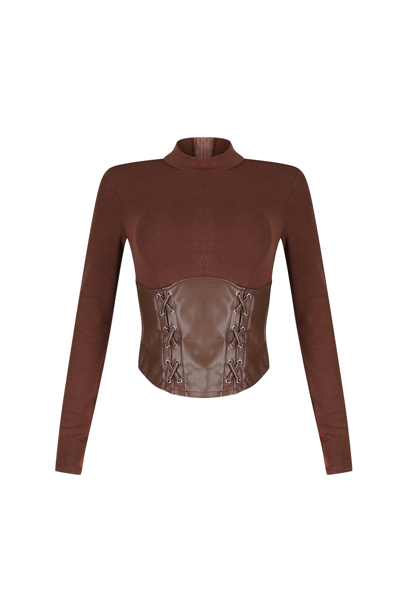 Slate Faux Leather Mock Neck Top