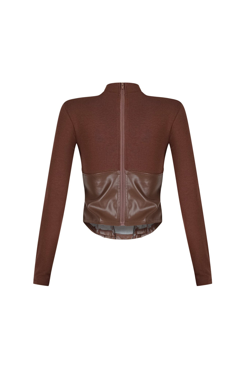 Slate Faux Leather Mock Neck Top