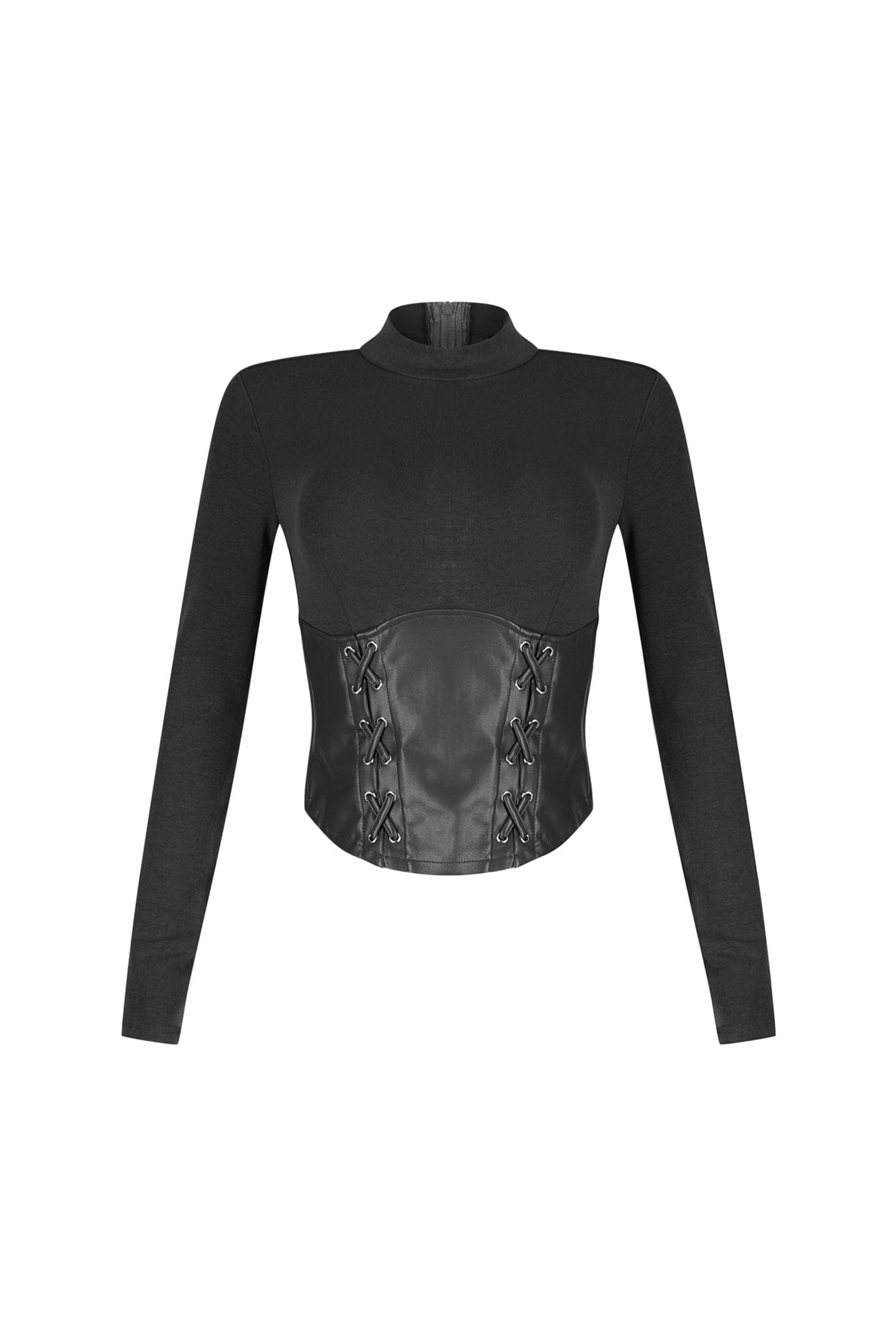 Slate Faux Leather Mock Neck Top