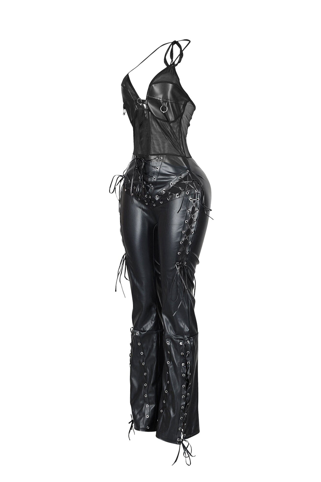 Nasty Girl Sheer Mesh Faux Leather Jumpsuit