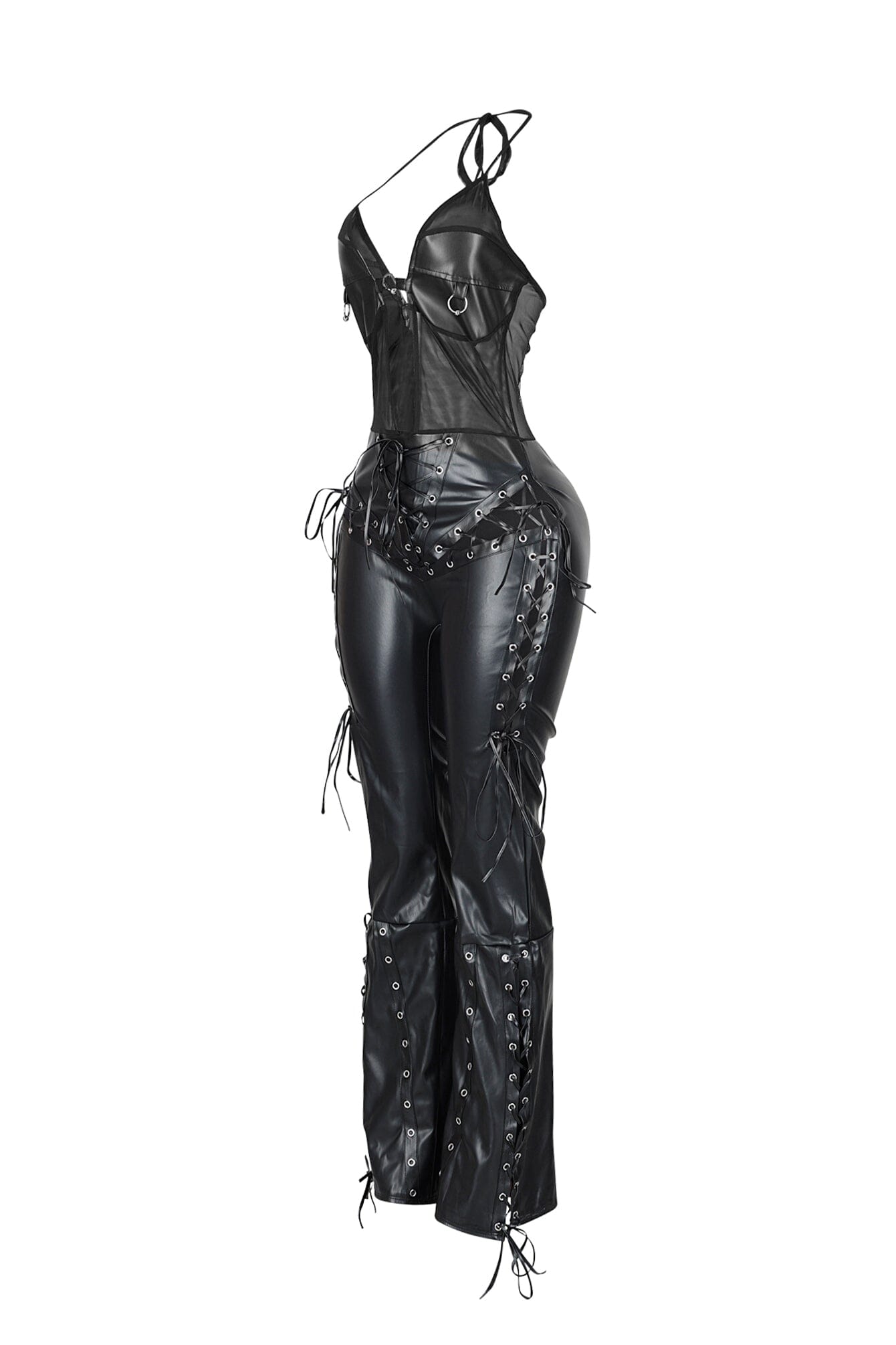 Nasty Girl Sheer Mesh Faux Leather Jumpsuit