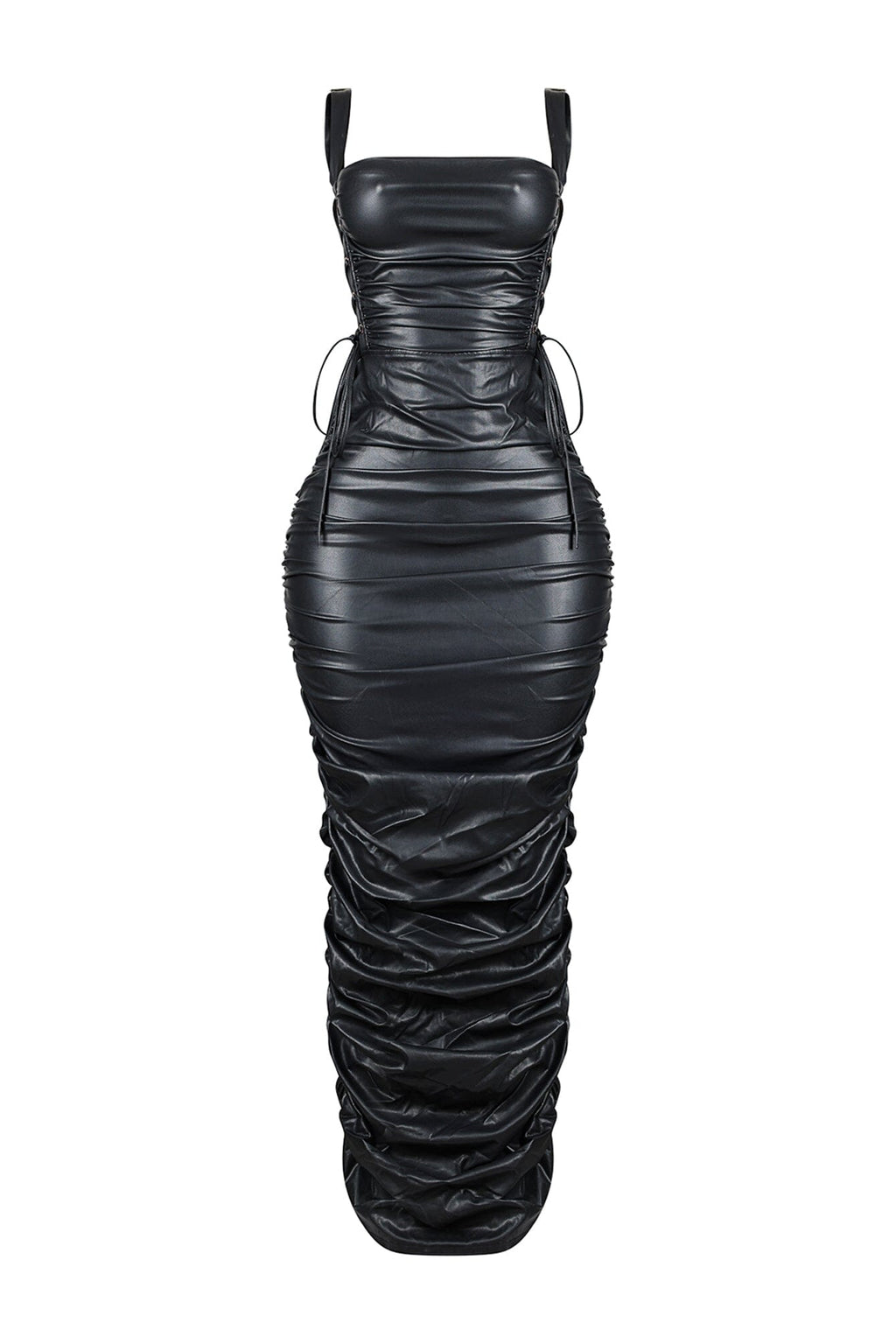 Ravenna Faux Leather Ruched Maxi Dress