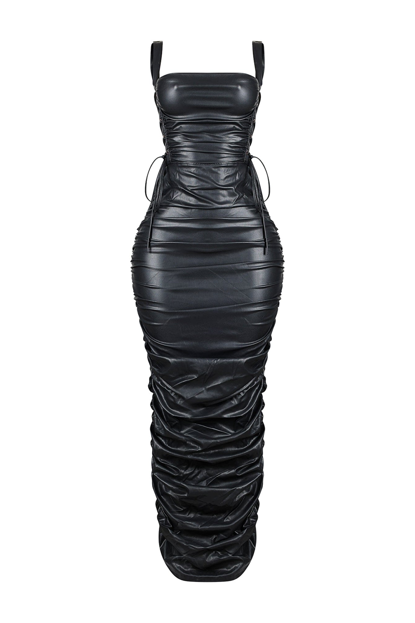 Ravenna Faux Leather Ruched Maxi Dress