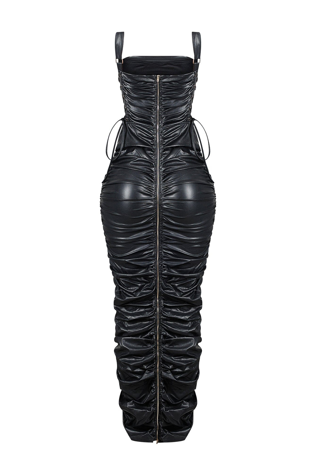 Ravenna Faux Leather Ruched Maxi Dress