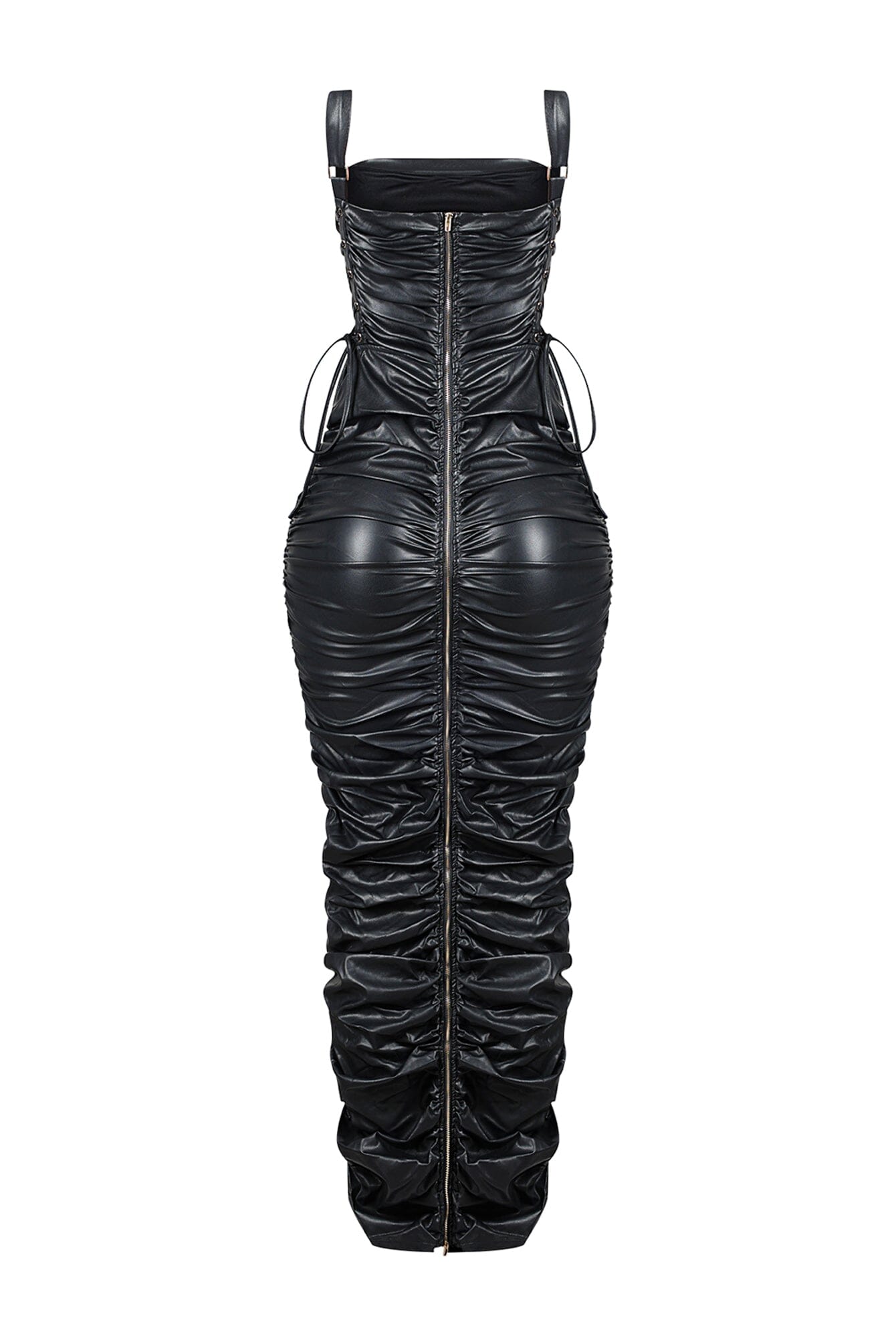 Ravenna Faux Leather Ruched Maxi Dress