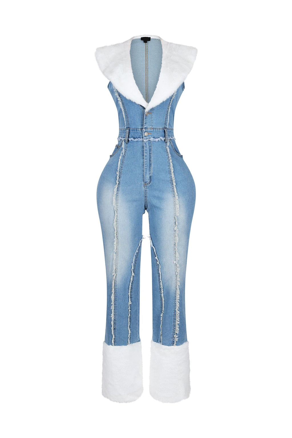 Flurry Charm Faux Fur Denim Jumpsuit