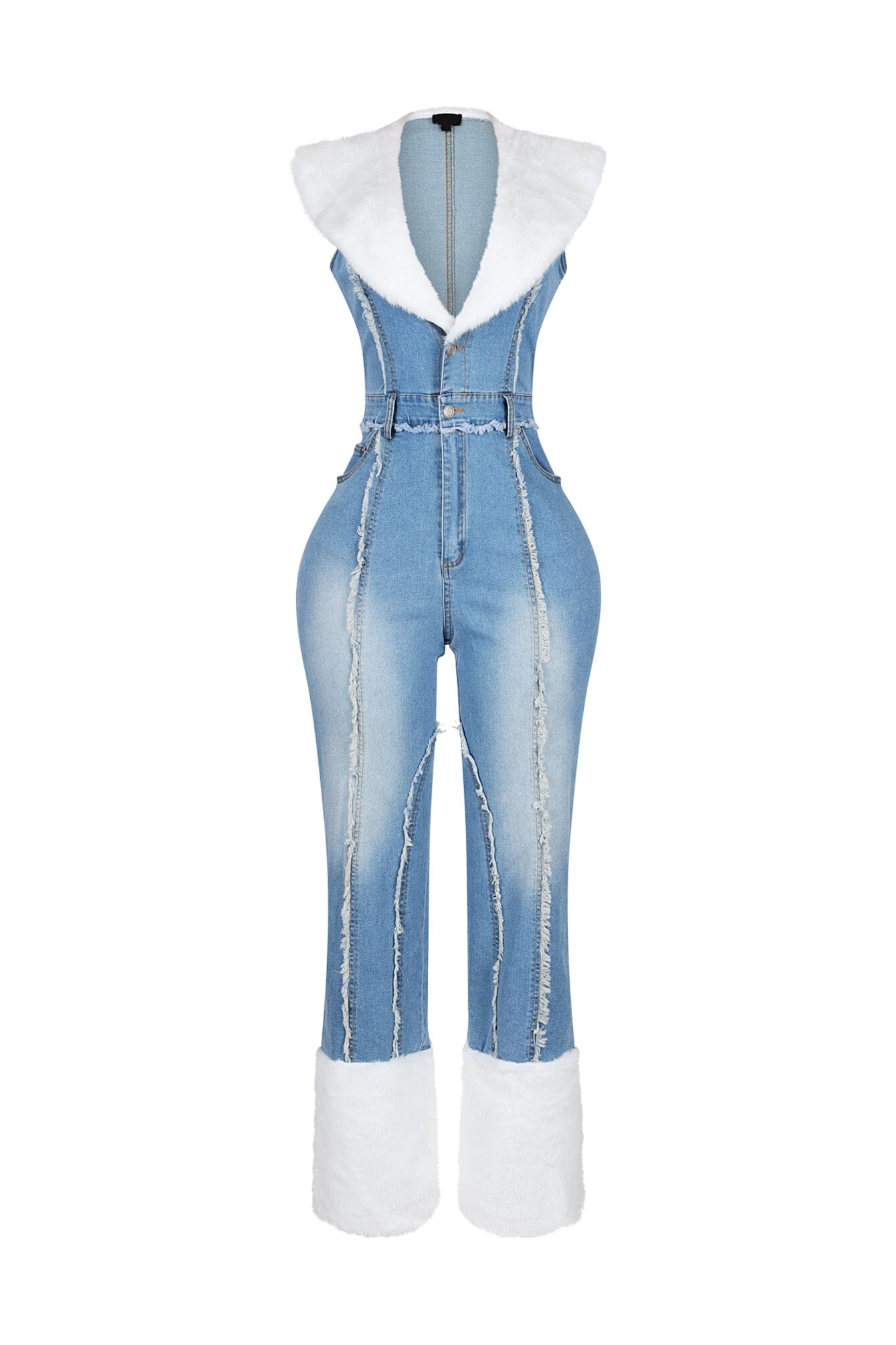 Flurry Charm Faux Fur Denim Jumpsuit